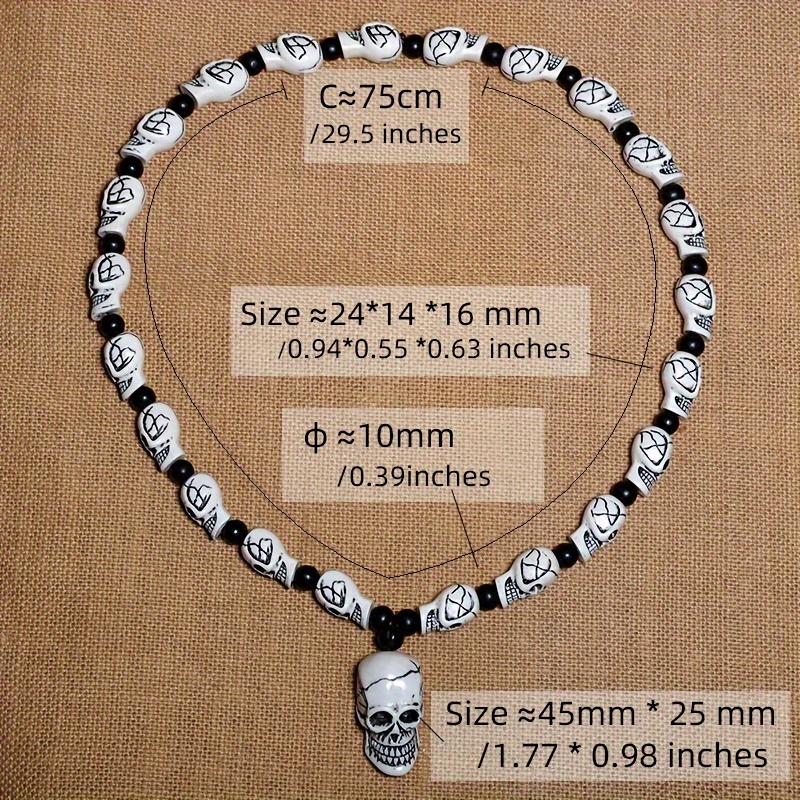 Punk Rock Skull Bead Necklace Halloween Decor 24 x14 x16mm 10mm Beads